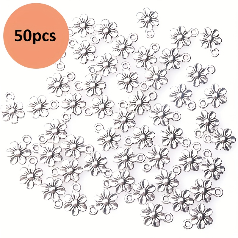 E-shop 50 Stück kleine Blumen-Anhänger, Metall, Vintage, niedlich, kleine Blumen-Anhänger für Schmuckherstellungs-Set, Armband, Halskette,