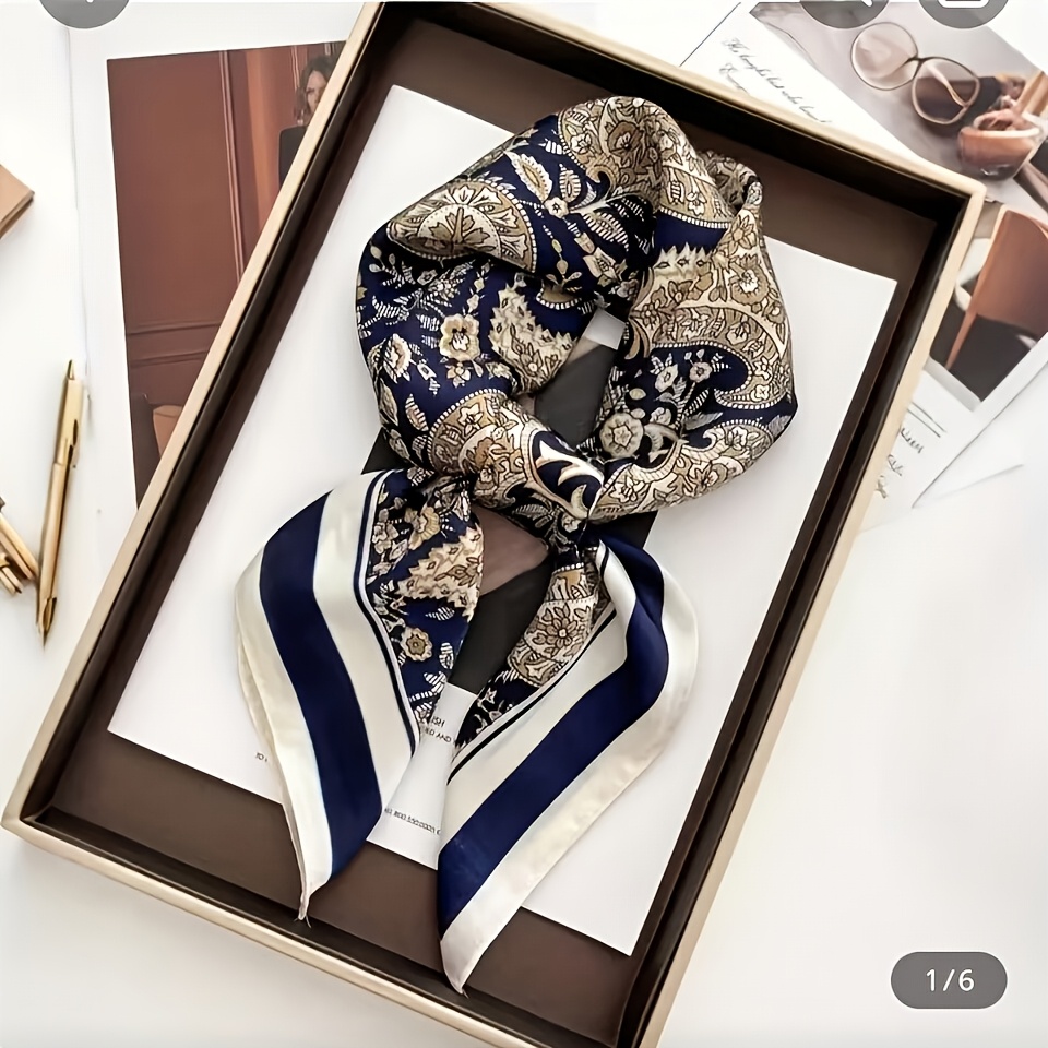 E-shop 1 Stück Eleganter & Goldener Blumen Quadratischer Schal für Damen - 27.56X27.56 Zoll Satin Bandana Wrap, Atmungsaktiver Haar Schal & Hals Schal,