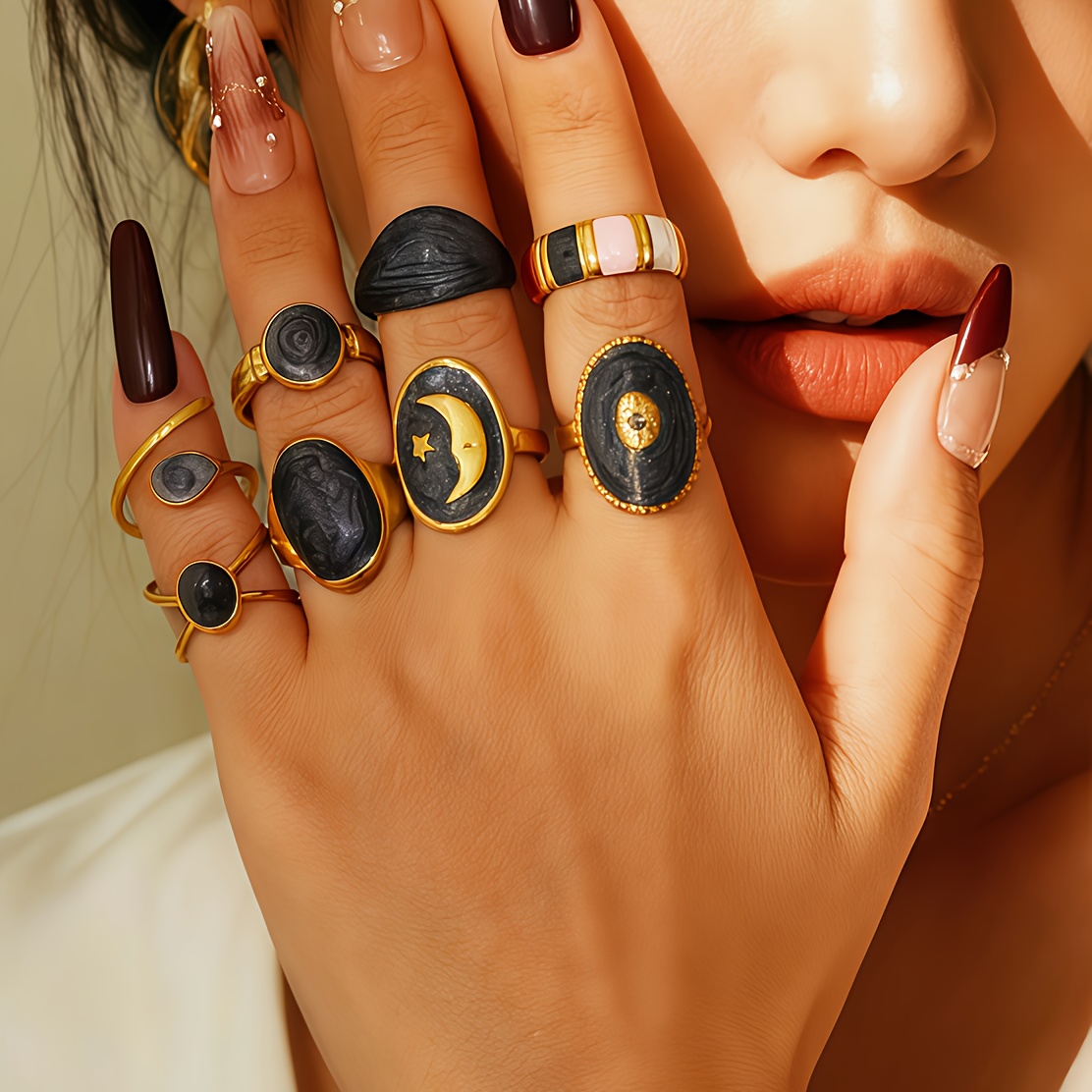 TEMU 7-piece And 8-piece Stainless Steel Oil-press Enamel Drip Glaze Rings, A Popular European And . Simple, Fashionable, Exquisite, And Versatile.