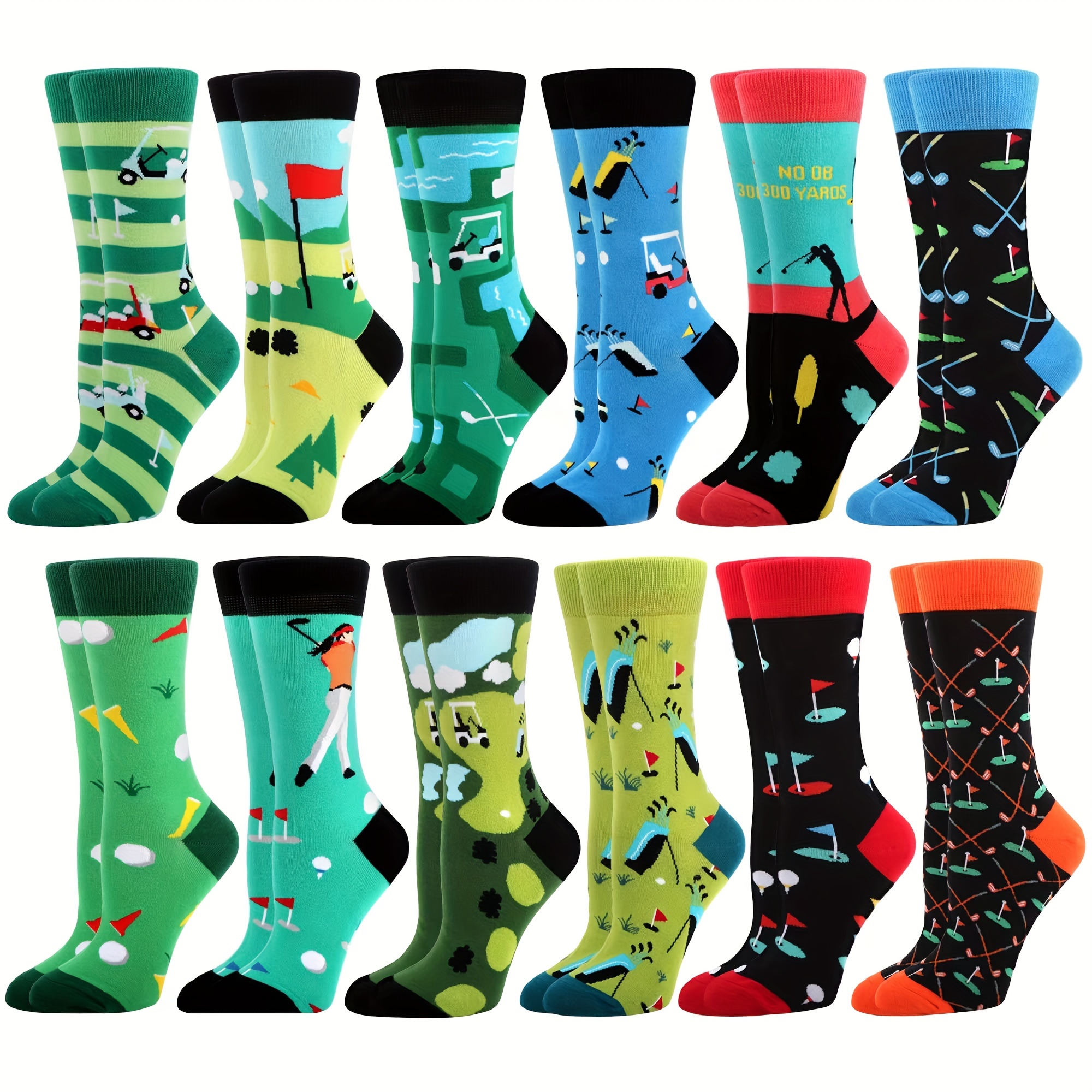 

12 Pairs Women's Socks Funny Casual Combed Casual Socks Colorful Golf Pattern (us Sizes 8-12)