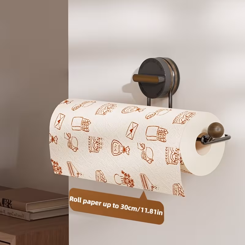 rotating suction cup kitchen towel holder a wall mounted paper towel rack that requires no drilling suitable for towels cling film and fabric rolls designed to for cabinets sinks and countertops Product details 6