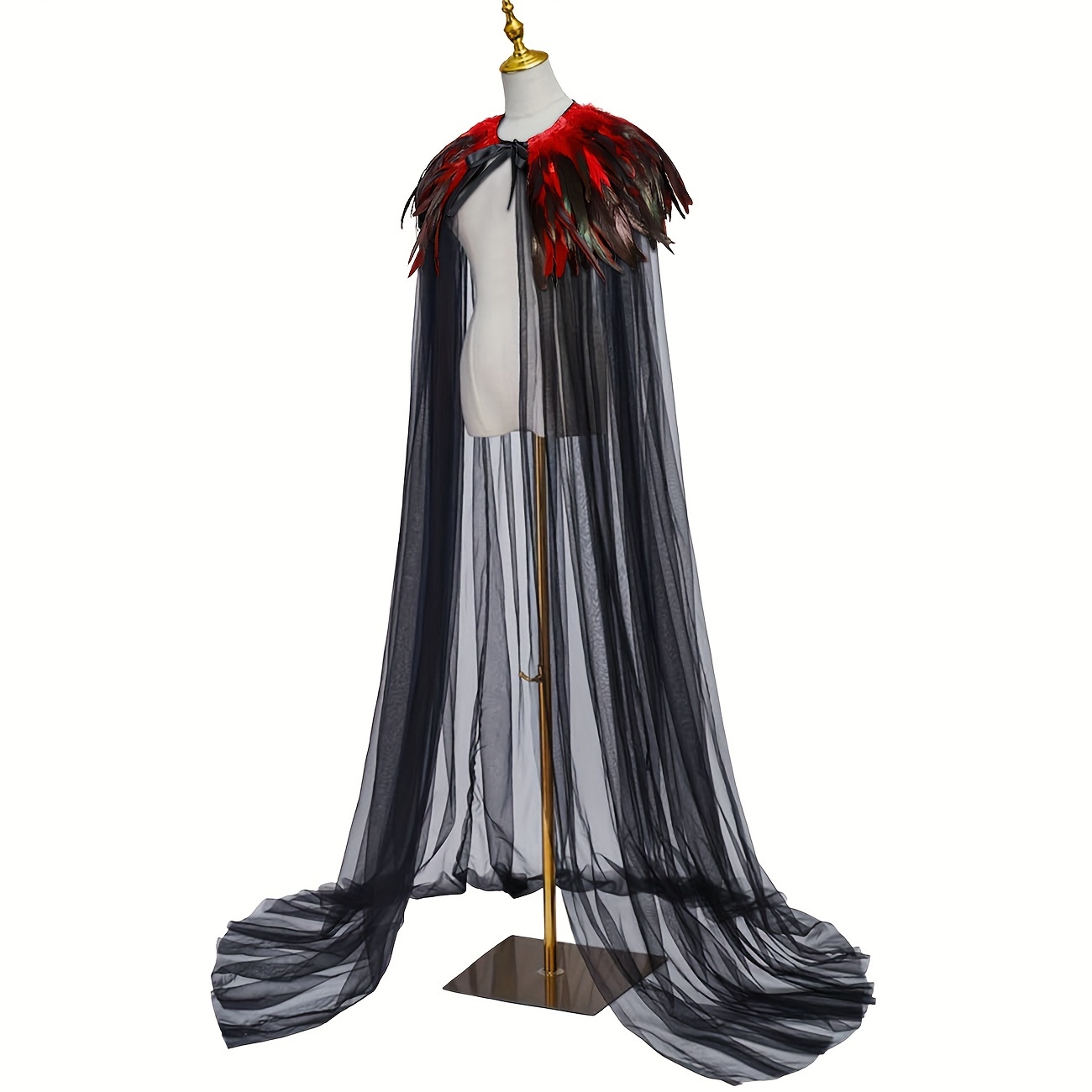 L'VOW Evil Queen Witch Costume - Halloween Cosplay with Feathered Cape, Long Robe & Shawl - Funky Polyester Masquerade Outfit, L'VOW details 5