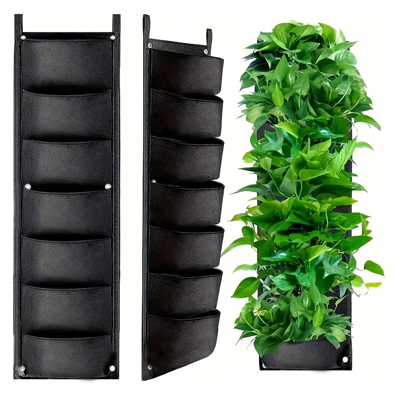 

1/2 Packs, 7-pocket Vertical Hanging Planters, Felt Wall Mount Garden Planter Bags, Non-woven Fabric, Space-saving Herb Flower Plant Wall Organizer, 11.02x39.37 Inches, With Hanging Hooks