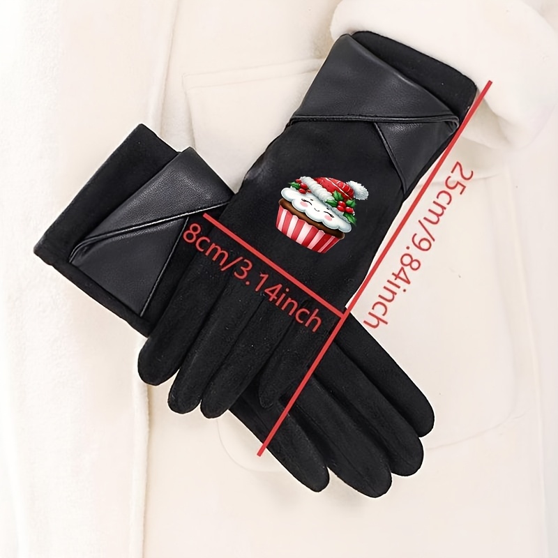 Elegant Women's Gloves with Christmas Hat Decorated Design