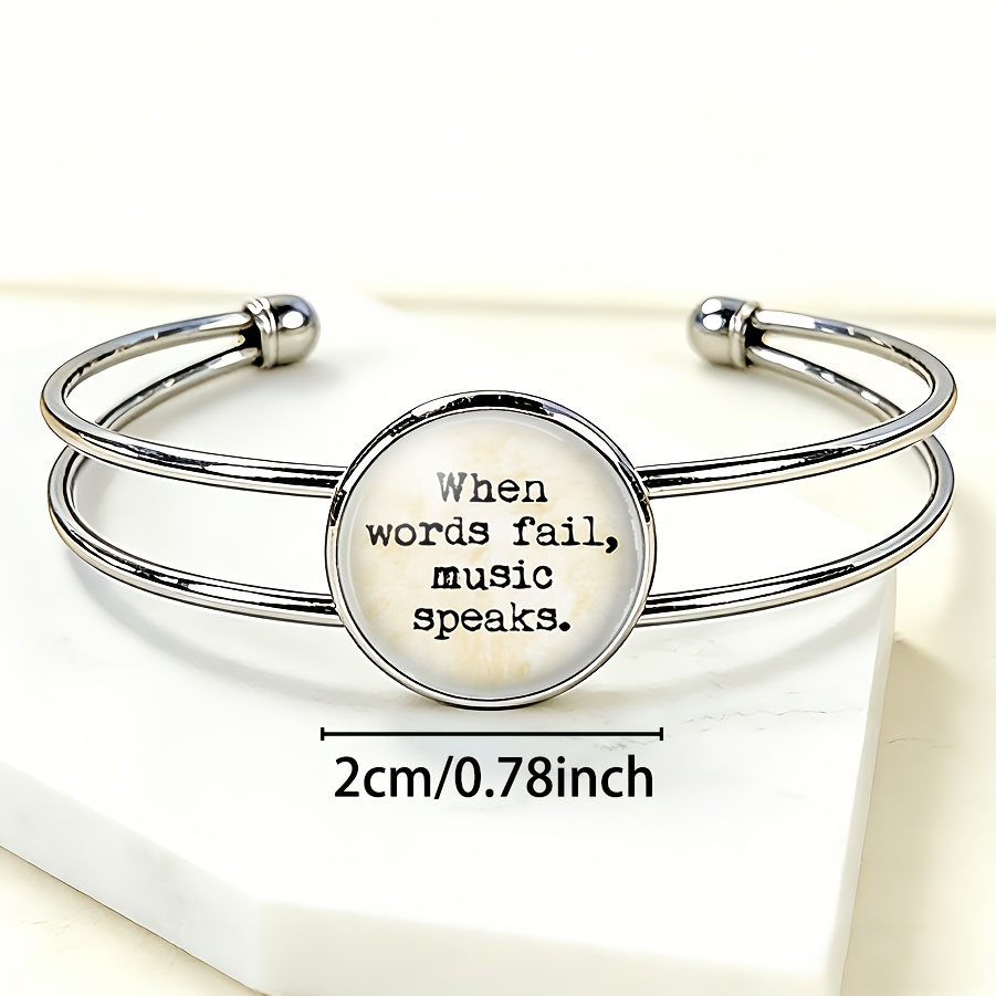 Adjustable Open Bangle Bracelet with Music Quote Design