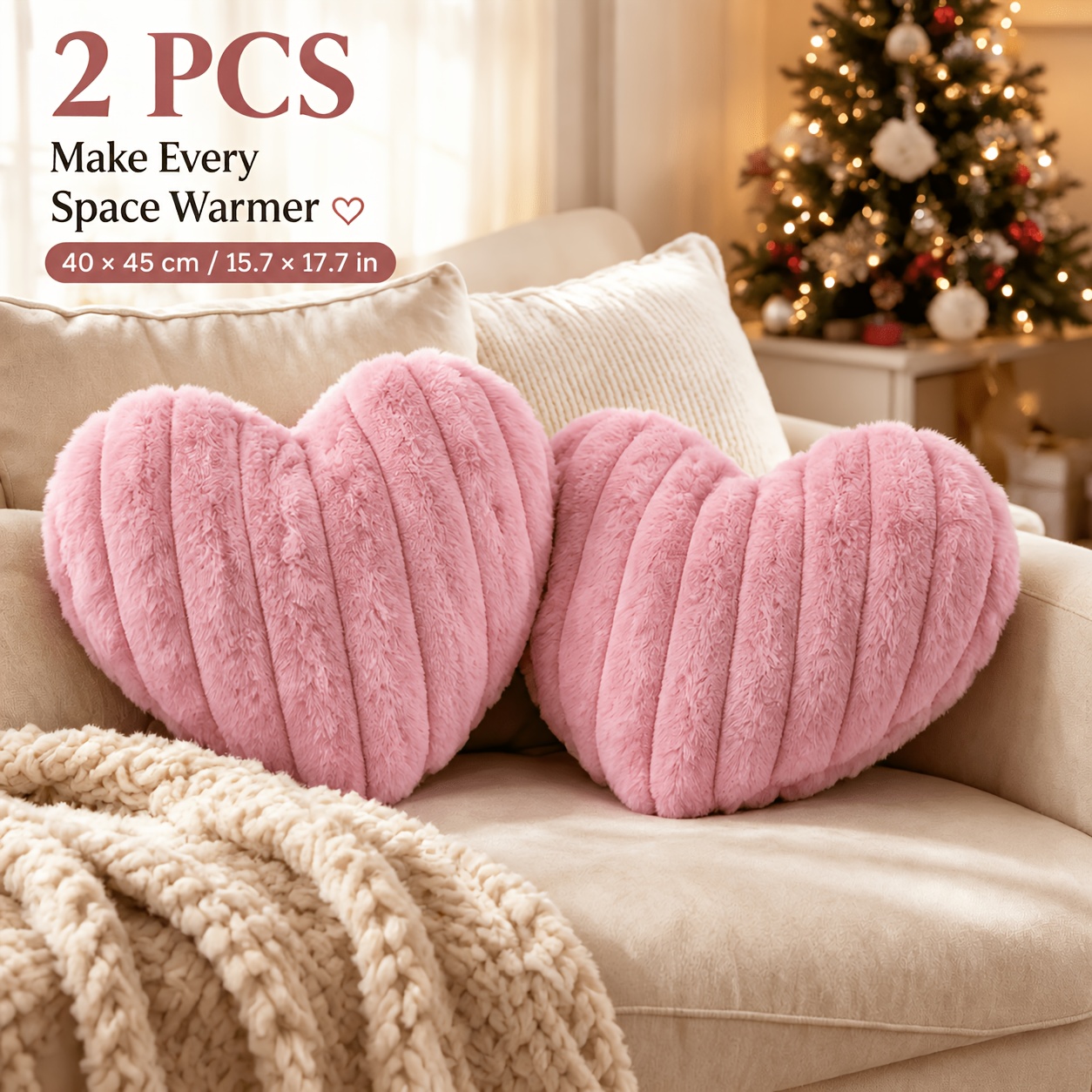 TEMU 2pcs Set Of Pink Heart-shaped Pillow Covers With Vertical Stripes, Rabbit Plush Decorative Pillow Covers (pillow Insert Not Included)