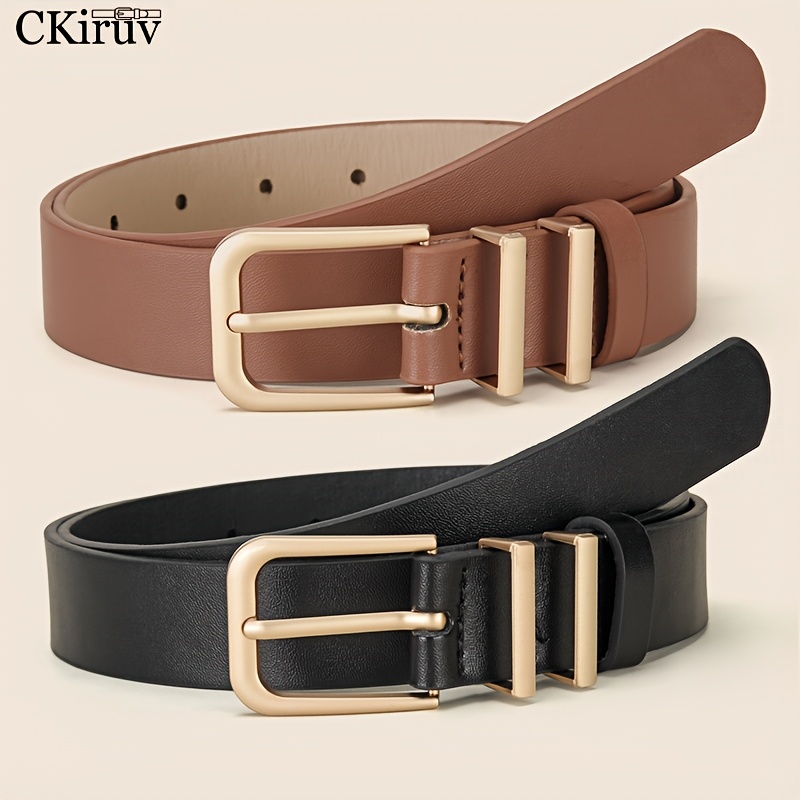 TEMU Women's Easy Belt, Matte Texture, Wear-resistant And Durable, Adjustable Pin Design, /white/brown Colors, Office Casual Dual-use Belt, All-match