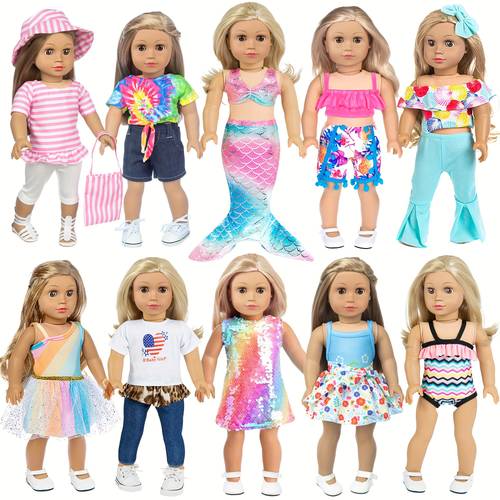 no doll fashion 10 sets 18 inch doll clothes and accessories play set inlcude mermaid dress outfits bikini hat handbag christmas gift for kids aged 3 12