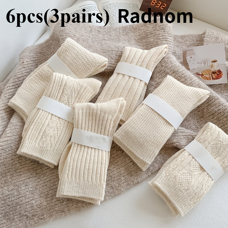 12pcs (6 Pairs) / 6pcs (3 Pairs) Women' Socks, Breathable Medium Crew Solid , Comfortable Athletic Socks For Outdoor Activities And Everyday Wear, Versatile Casual Fit, Random Color