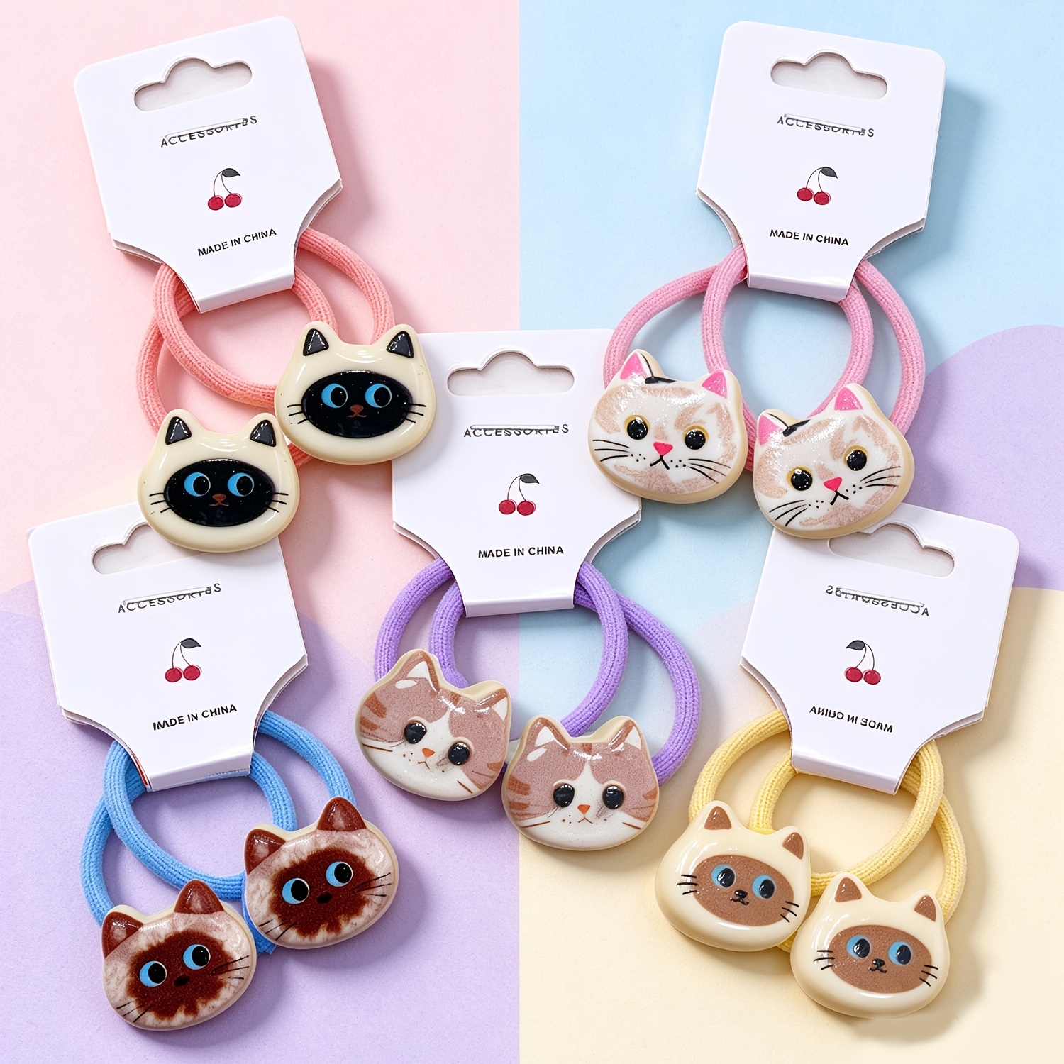 TEMU 10pcs Cute Cat Element Hair Ties, Random Color Random Pattern Hair Rings, Cute Hair Accessory Gifts Suitable For Daily And Matching Outfits