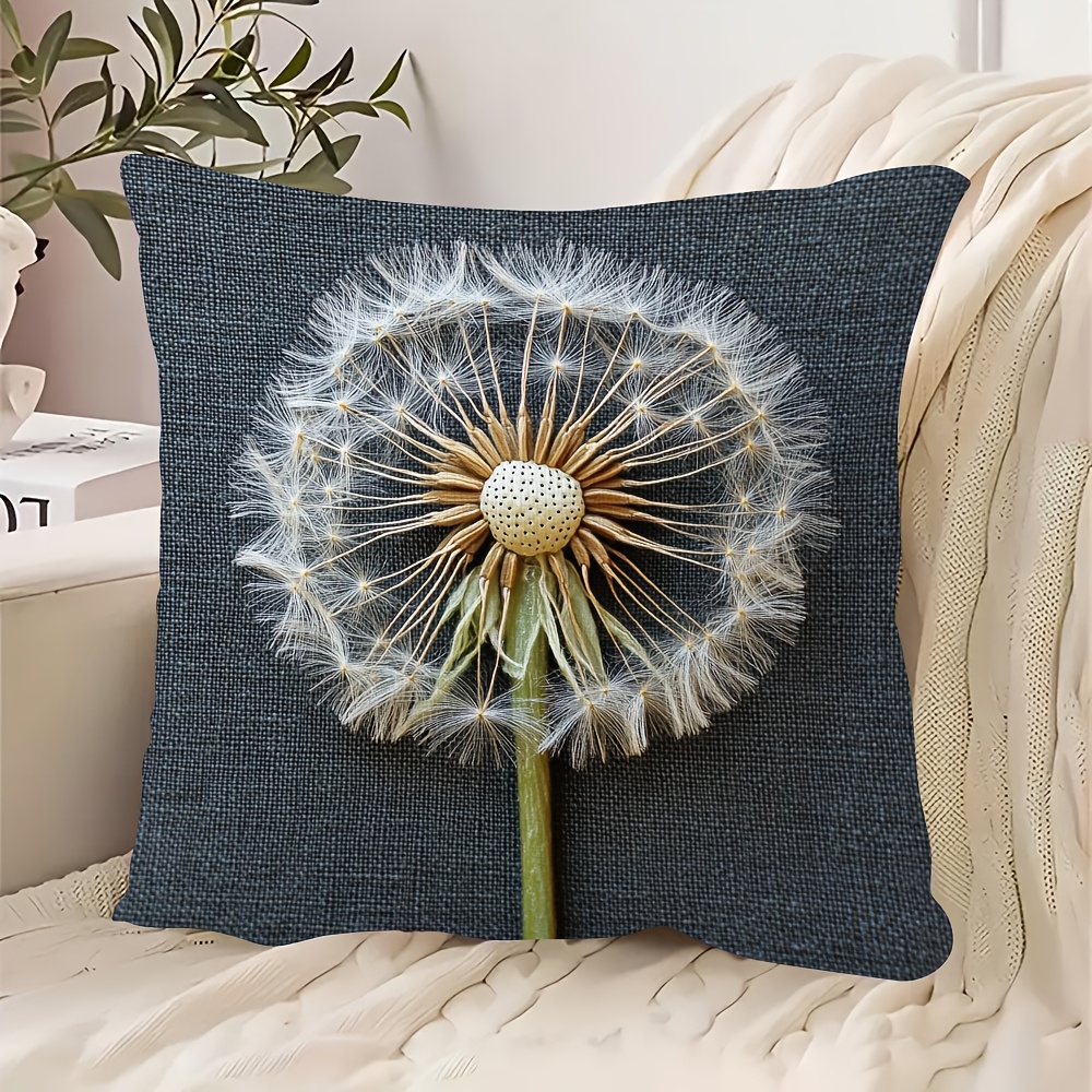 

1pc Vintage Dandelion Design Throw Pillow Cover, 18x18 Inch, Short Plush Polyester, Woven, With Hand Wash Only, For Bedroom, Sofa, Living Room