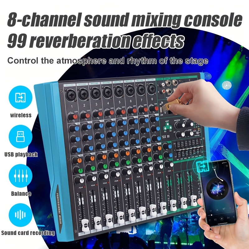 Mezclador de audio profesional, consola de escritorio, sistema de  escritorio de 8 canales, Bluetooth Live Studio, mezclador de audio de 8  canales