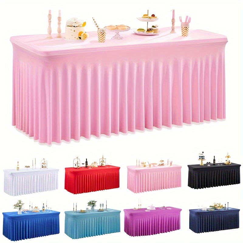 1/2pcs Spandex Tablecloths for Rectangle Tables, Wrinkle Free Fitted Table Cover Stretchy Table Cloths with Skirt for Parties Weddings Birthday Banquet, Event