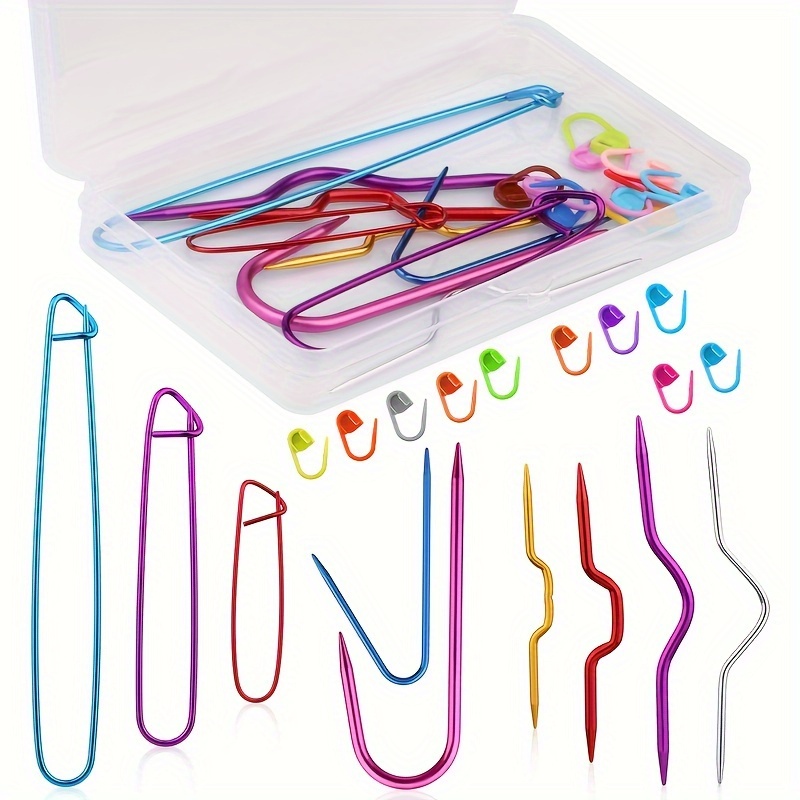 

19 Pcs Holders - Knitting Tools Set: Aluminum Safety Pins, Needles, U- Holders For Yarn Sewing & Knitting