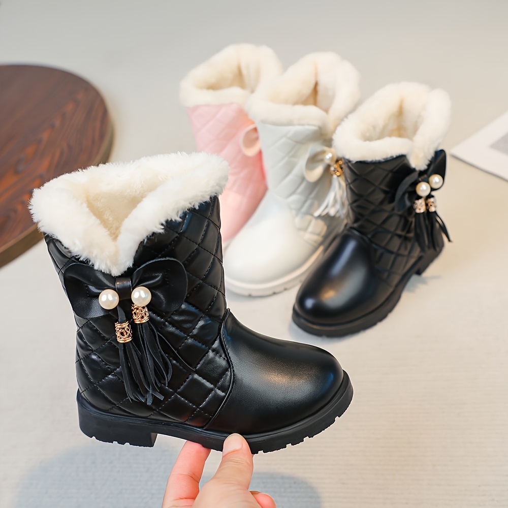 Een Paar Winter Sneeuwlaars voor Meisjes met Strik en Fleece Voering