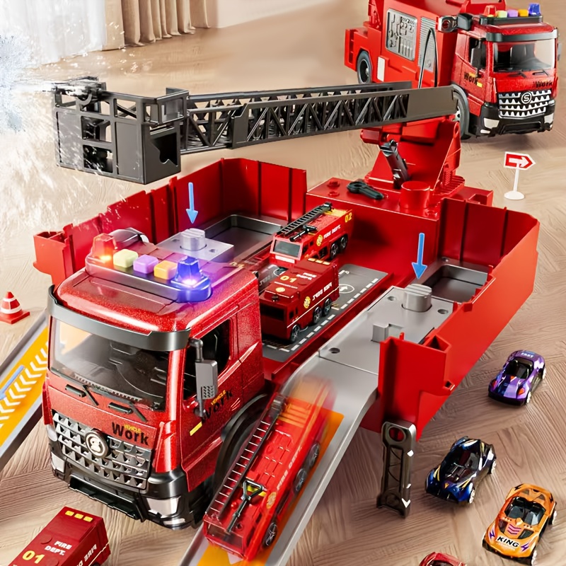 

Fire Truck Car With 6 Carts, With Fire Sprinkler Hose, With Sound And Light, Boys Toys, Suitable For Children Over 3 Years Old Gifts, Christmas Gifts, Halloween Gifts