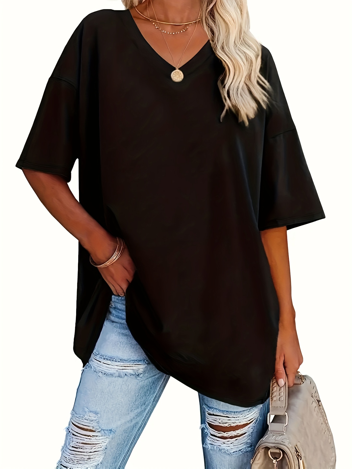 Plus Size, Plus Size Women's Solid Color T-Shirt
