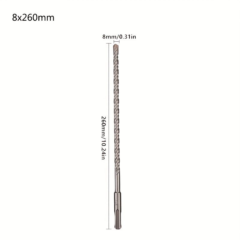 260mm Masonry Drill Bit Sds Plus Shank For Electric Hammer, Carbide Cross-tip, Metal, Single-item Packaging, 6mm, 8mm, 10mm, 12mm, 14mm, 16mm, Durable Rotary Hammer Drill Bit For Concrete And Brick