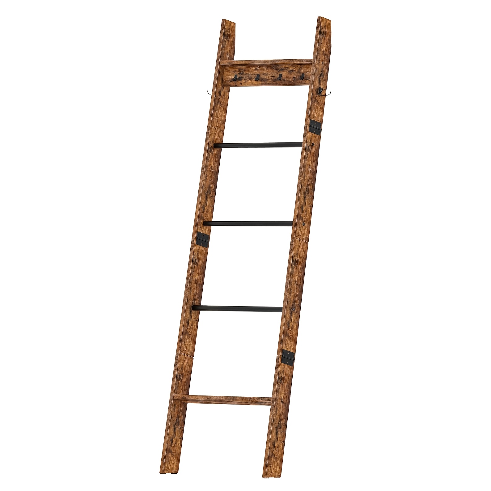 Image of 63.8-inch Wooden Freestanding Ladder Rack With Hooks, Ladder Rack, Multi-functional Storage Rack, Suitable For Bedroom, , Bathroom, Living Room