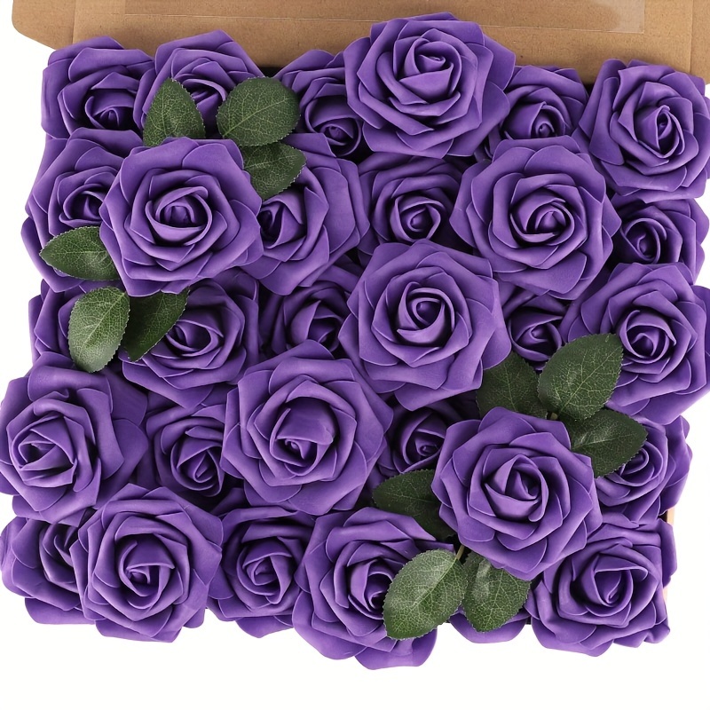 

Artificial Flowers 25pcs Real Looking Dark Purple Fake Roses With Stems For Diy Wedding Bouquets Bridal Shower Centerpieces Floral Arrangements Party Tables Home Decorations