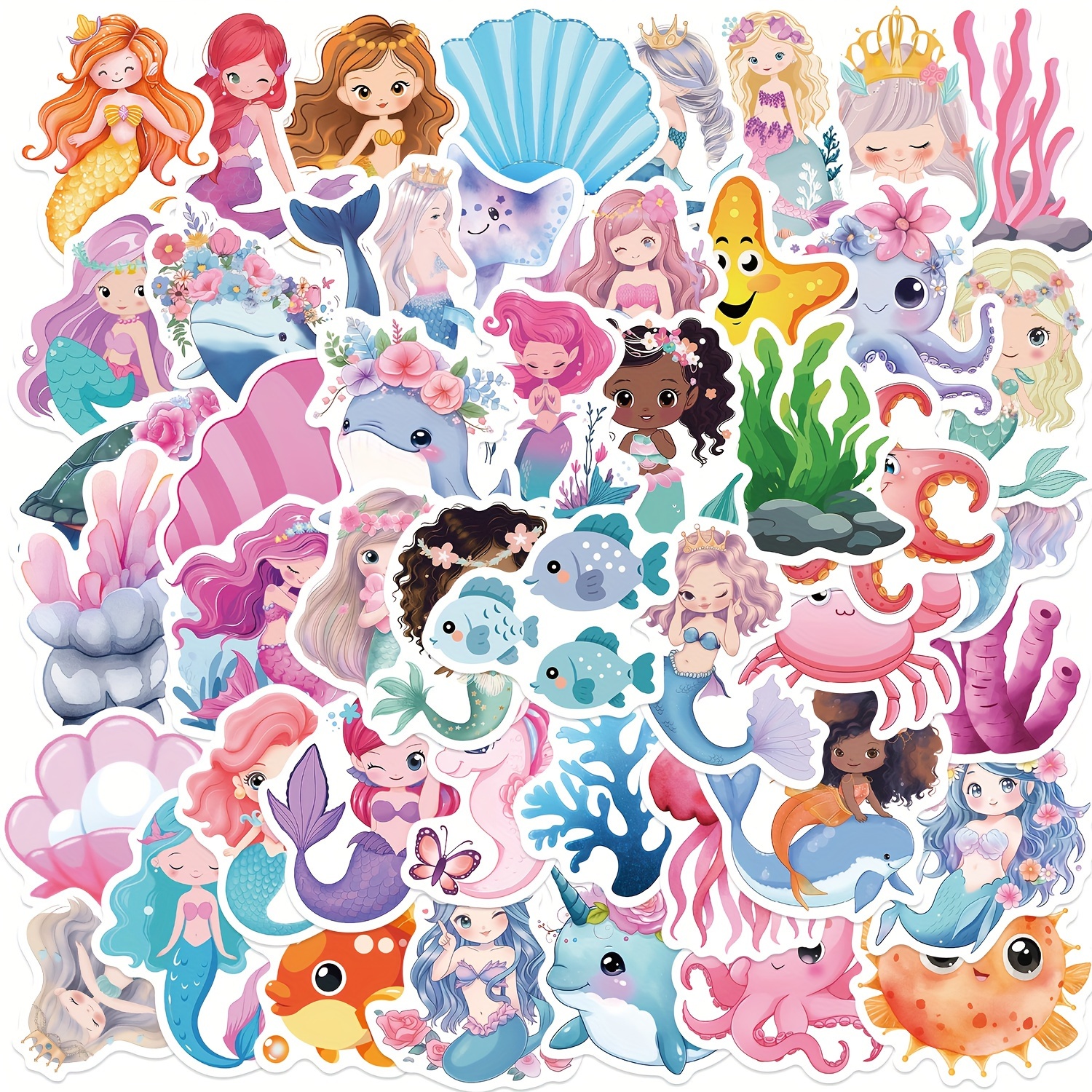 

50pcs Little Mermaid Stickers Cute Aesthetic Vinyl Waterproof Stickers For Scrapbook, Journaling,laptop,bumper,skateboard,water Bottles