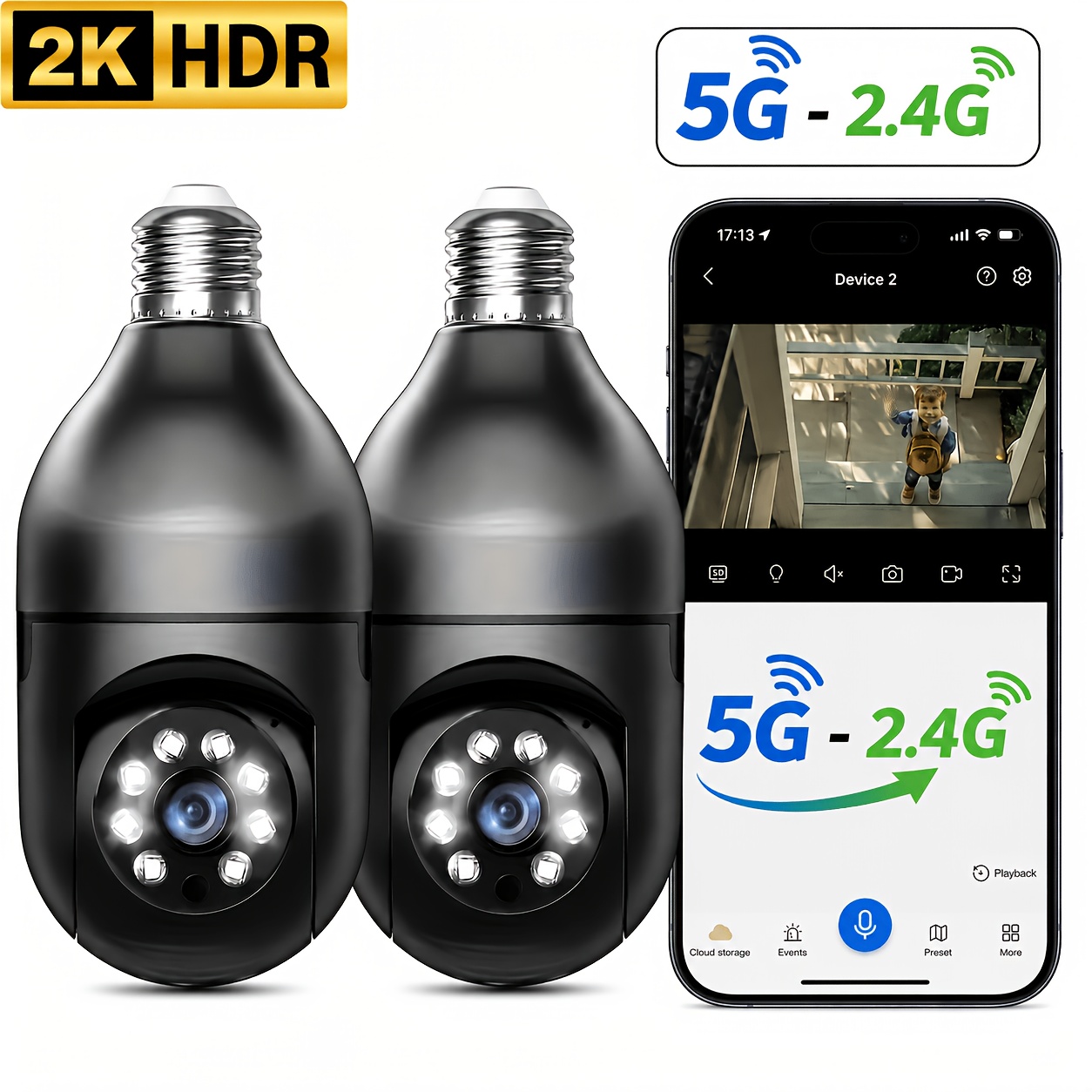 TEMU 2k Wireless Light Bulb Security Camera 2.4ghz -5gwifi, 360-degree Motion Detection, Audio, Color Night Vision, Humanoid Tracking - Black Bulb