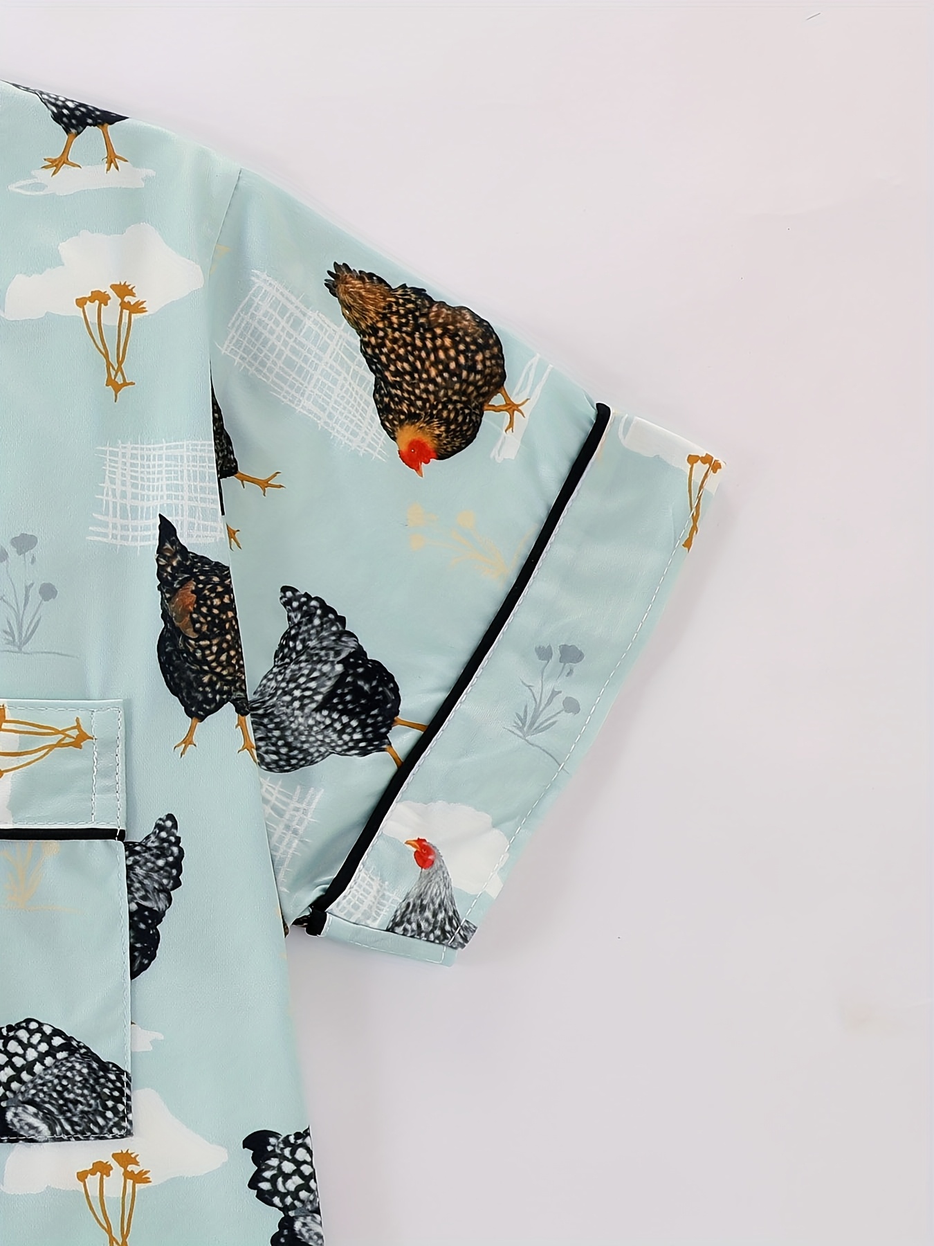 womens 2pcs chicken print pajama set short sleeve shirt with turn buttons and elastic shorts casual outdoor home comfortable girlfriend loungewear suitable for summer   Product details 4