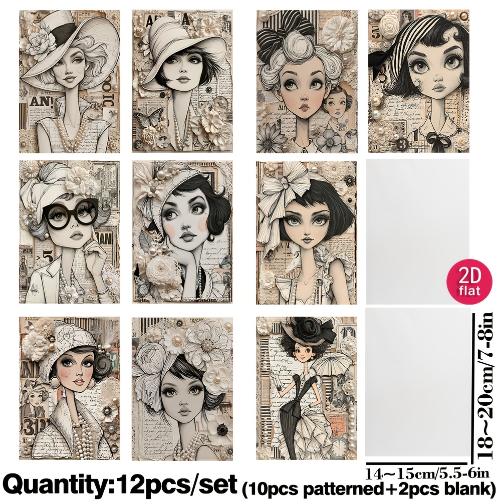 TEMU Ruonaorou Lot de 12 pièces Papier à l' sulfurique semi-transparent haut de gamme élégant pour femme, Journal de récupération rétro pour fille,