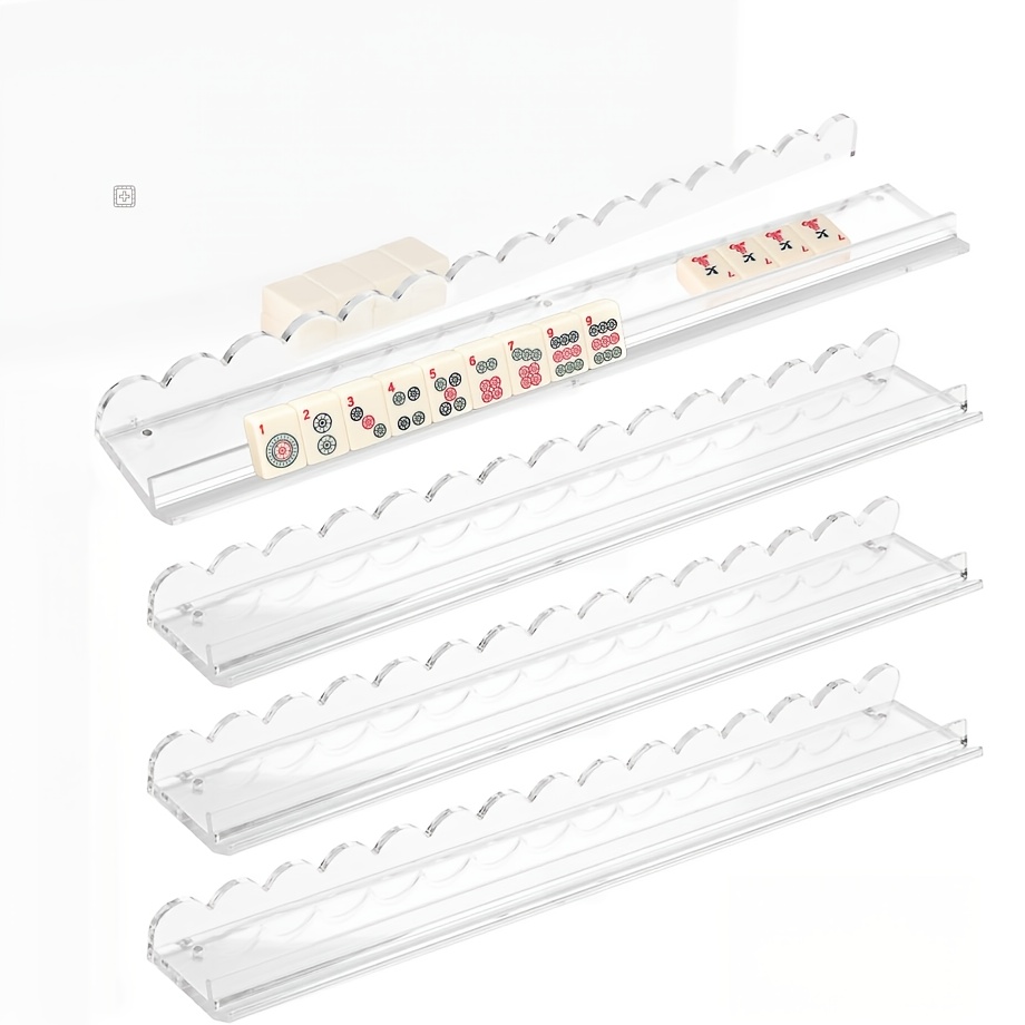 TEMU Mahjong Racks With Pushers 17.5inch, 4pcs, Clear Acrylic Scallop Mahjong Rack With Pushers, Ideal Gift For Mahjong Lovers, Parties And