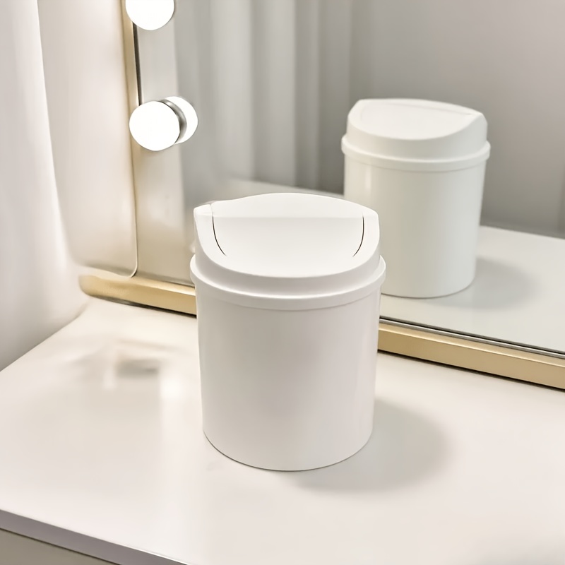 TEMU 1 pièce Mini Poubelle de Bureau avec Couvercle, Corbeille à Poubelle en Plastique à Couvercle Pivotant, Convient , , , et la Coiffeuse, Poubelle