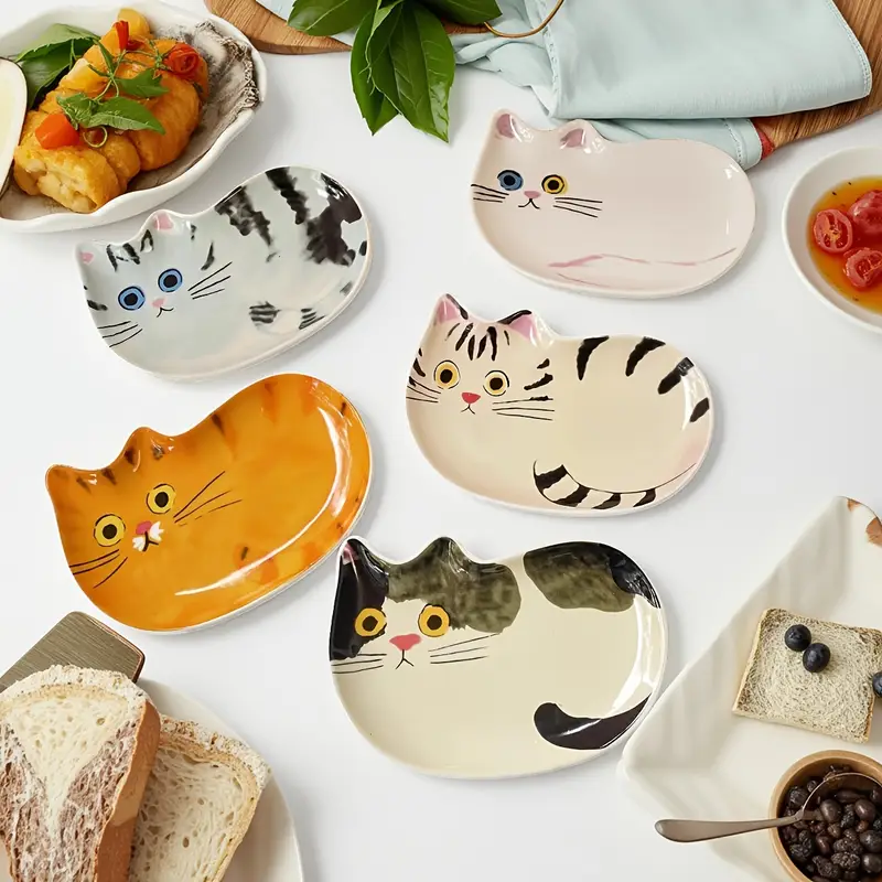 2/3/5 Stück Japa* * Illustration Katze Teller Kätzchen Serie Soßenteller Katzen Keramik Geschirr Sojasoßteller Aufbewahrung Snackteller Löffelhalter Niedliche Katze Küchenteller