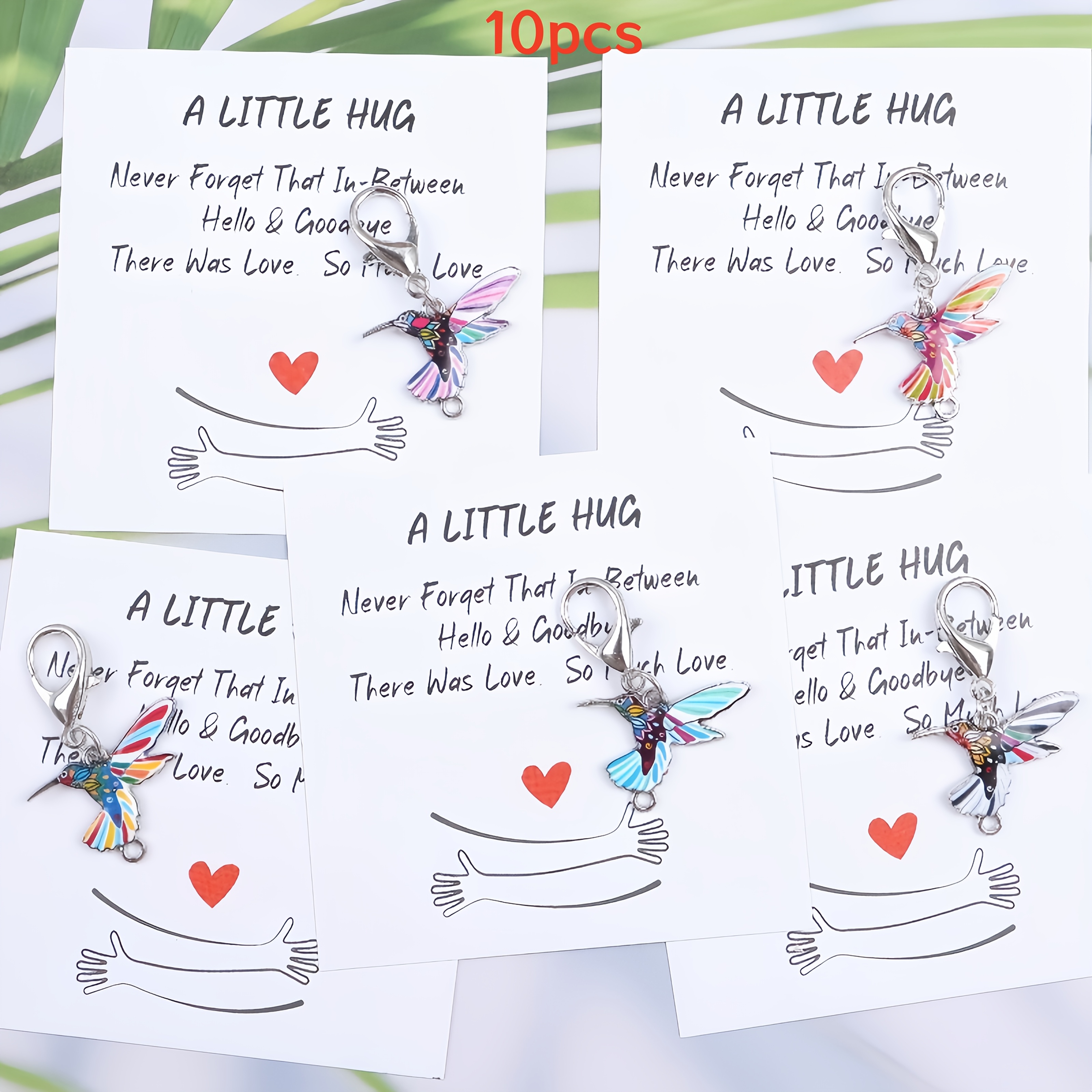 TEMU The 10pcs Unique Hummingbird Pocket Embrace Keychain Set Comes With Inspirational Cards, Cards, Sympathy Cards, Suitable For Families, Schools,