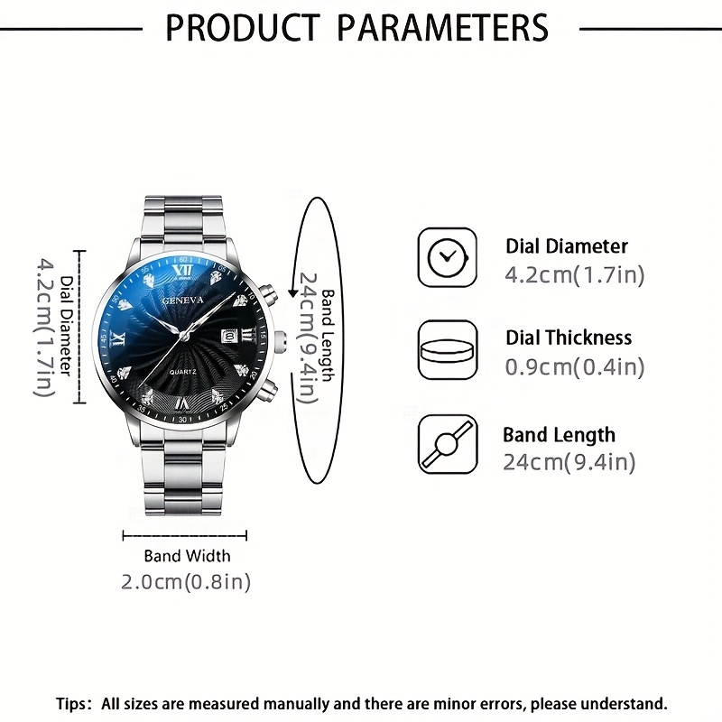 3pcs Men's Watch Set, Quartz Wristwatch with Round Case, Includes Bracelet and Necklace, Business Casual Accessories for All Occasions, Ideal Gift for Men