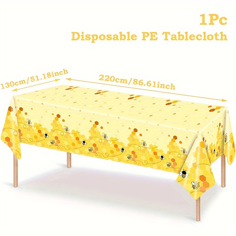 TEMU 1pc, Nappe en PE Thème Abeille, 220 X 130Cm, Nappe Jetable Jaune Motif Abeille en , Décoration de Fête Joyeux Anniversaire, Fournitures de Fête