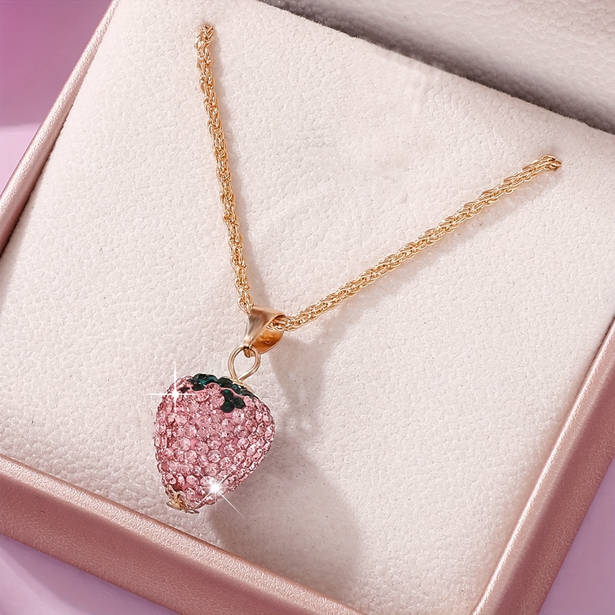 1pc cute strawberry pendant necklace simple and shiny alloy with glass   daily wear and gift   fashion jewelry for women all year round accessory Product details 0