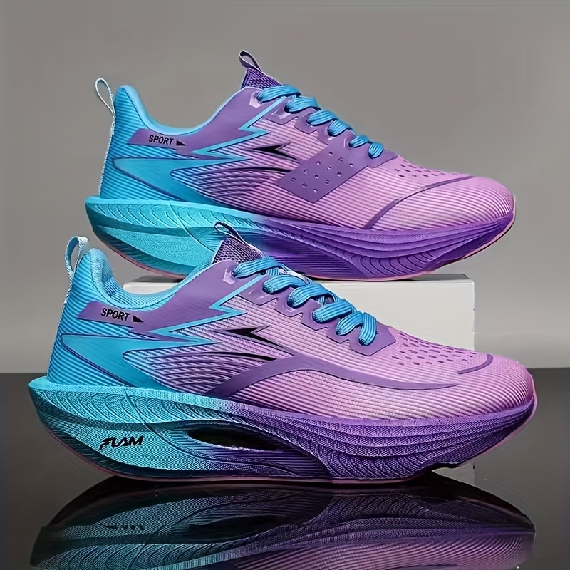 item picture Professional Running Shoes, Using Carbon Plate Technology - Lightweight Cushioning Sneakers, Non-Slip TPU Outsole, Breathable White-Purple Gradient, Gym, Training - Men'S, Women'S, Suitable for All Seasons, Stylish Sports Design