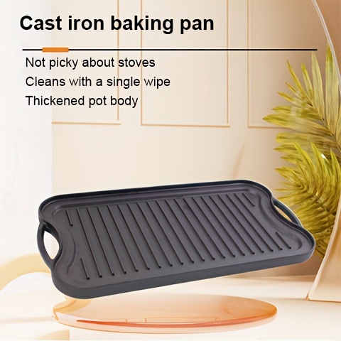 1pc cast   rectangle roasting pan with reversible multi cooker deep roasting grill pan non stick camping cookware black details 0