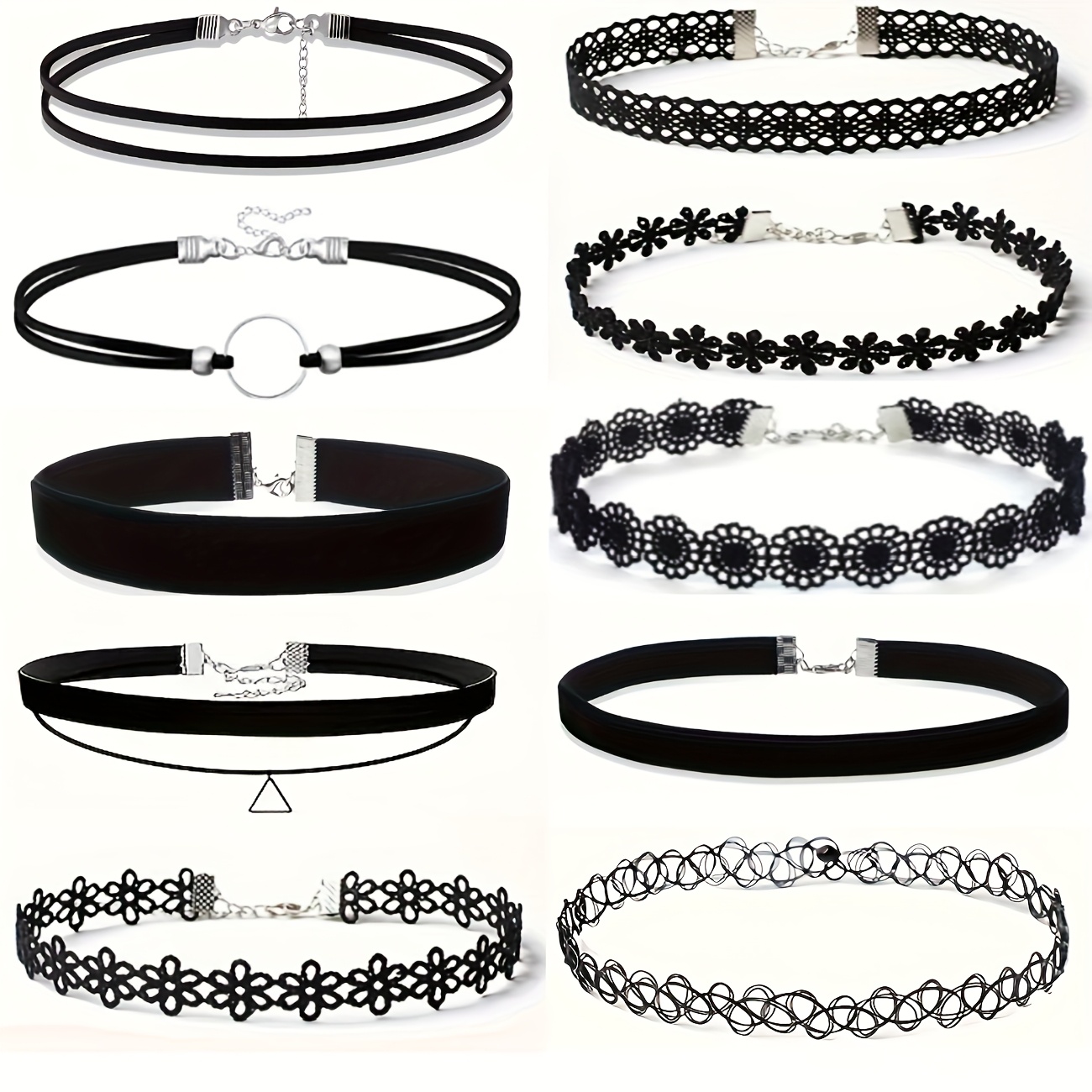 TEMU Set Of 10 Women's Choker Necklaces Featuring Triangle Pendants, Adjustable Gothic Boho Collar Chains Everyday Layering, Ideal For Valentine's