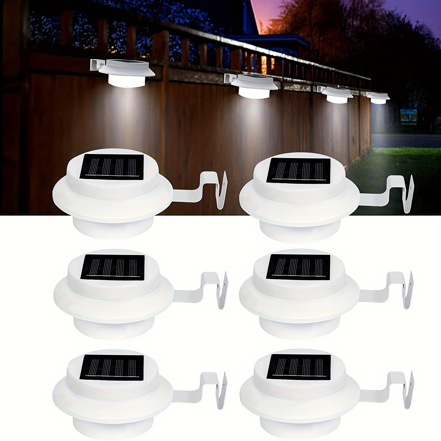 

6pcs Gutter Lights, 3 Led Fence Gutter Lights White Light Solar Powered, Dusk To Dawn Motion Sensor Outdoor Lights, Outdoor Front Door Light Fixtures For House Patio Garage Exterior Wall Sconces