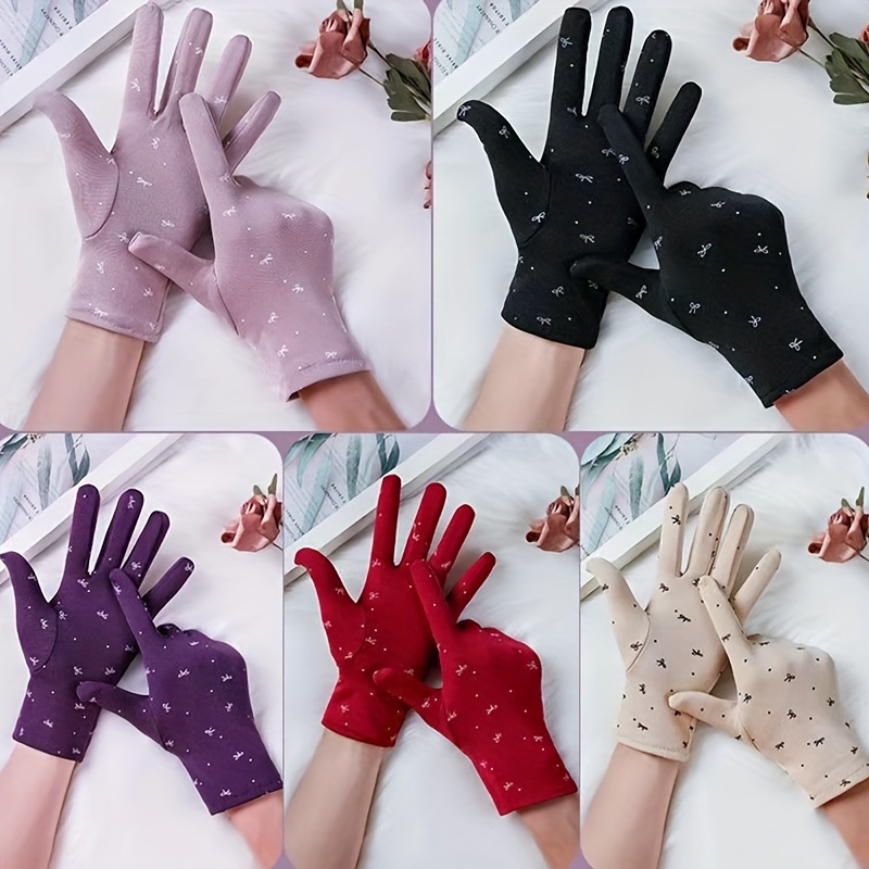 

Gants d'Hiver Épais pour Femmes avec Détail Nœud - Gants de Cyclisme Doublés en Chaud, Polyester Tricoté Imprimé, Lavables à