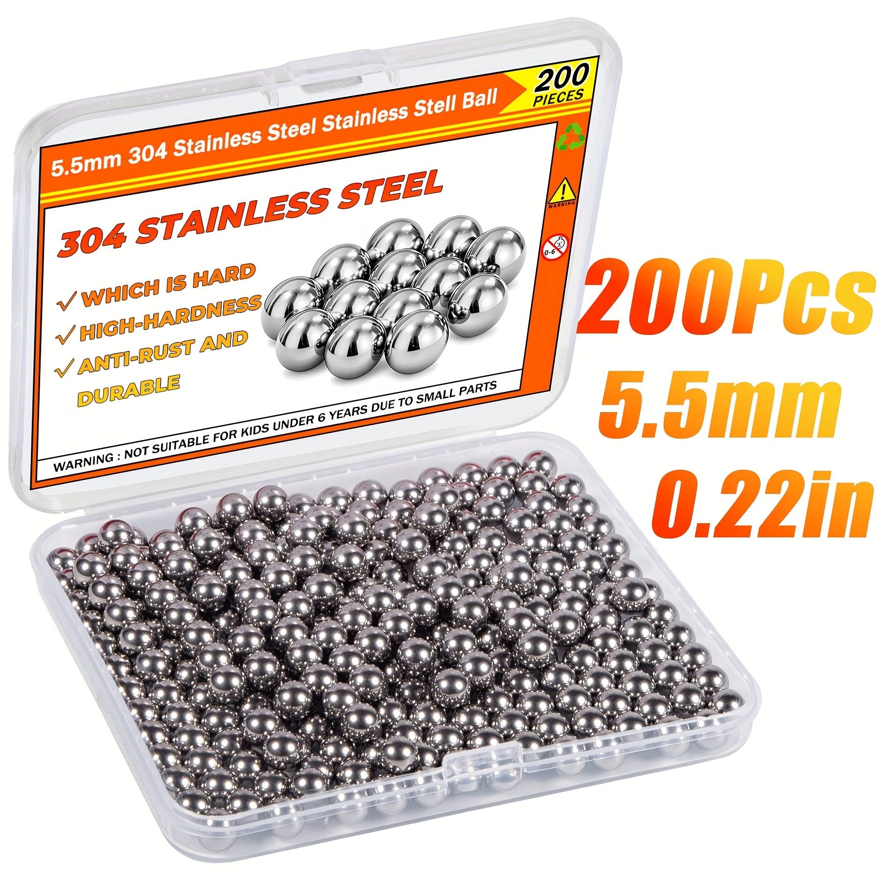E-shop 200 Farbmischkugeln, Edelstahl-Mischkugeln für Modellfarbe, Lager, 5,5 mm/0,22 Zoll