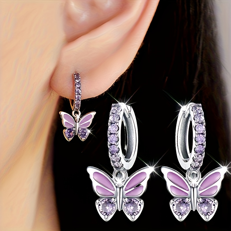 1 pair of shimmering purple   womens earrings synthetic synthetic zirconia inlayed versatile high end violet jewelry for multiple occasions hypoallergenic gift Product details 1