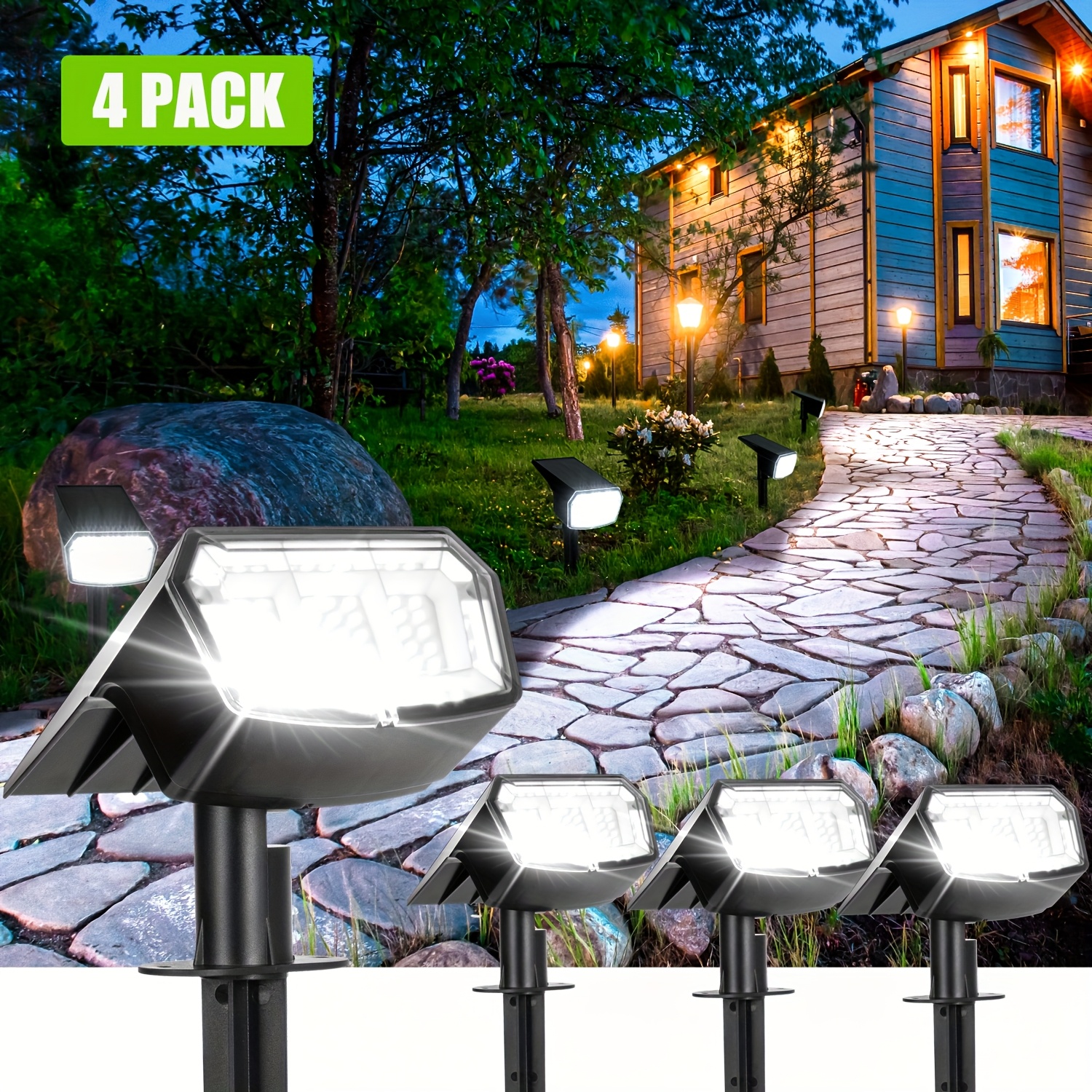 

4/6/10 Pack Solar Spot Lights Outdoor Waterproof Ip65, 63 Led 3 Lighting Spotlights For Yard Garden House Garage Pathway