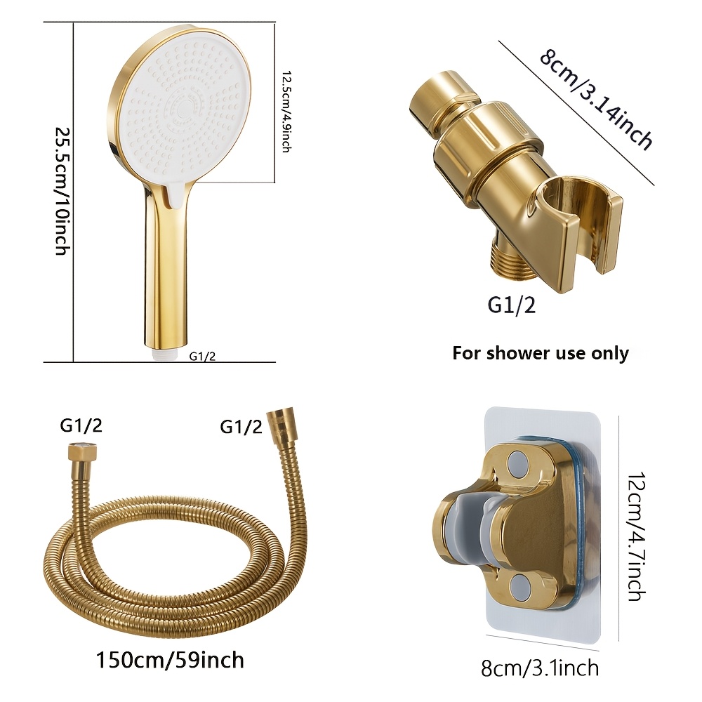 High-Pressure Handheld Showerhead with 3 Modes, Golden Finish