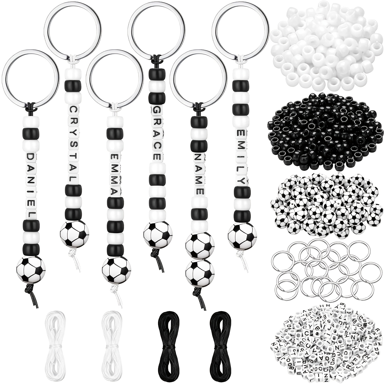 TEMU Assortiments de perles, 578 pièces Kit de fabrication de balles Perles artisanales à balles Lettre de sport réglable Breloque de perles Thème