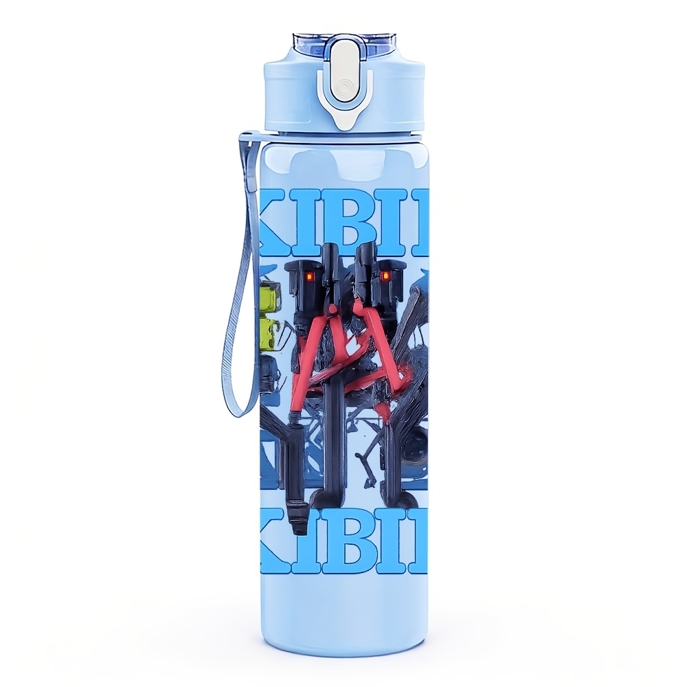 TEMU 1pc Blue Letter Skibidi And Mechanical Elements Printed, 750ml/26oz Colored Plastic Sports Water Bottle, Travel Cup, Cute Printed Design,