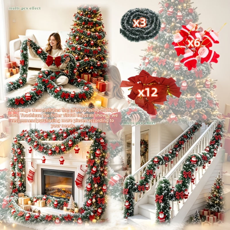 TEMU 21pcs Set, Total Length 237.40 Inches, Ultra-long Premium Luxurious Realistic Ribbon, With Santa Claus Pendant And Red Bow Combination, Durable