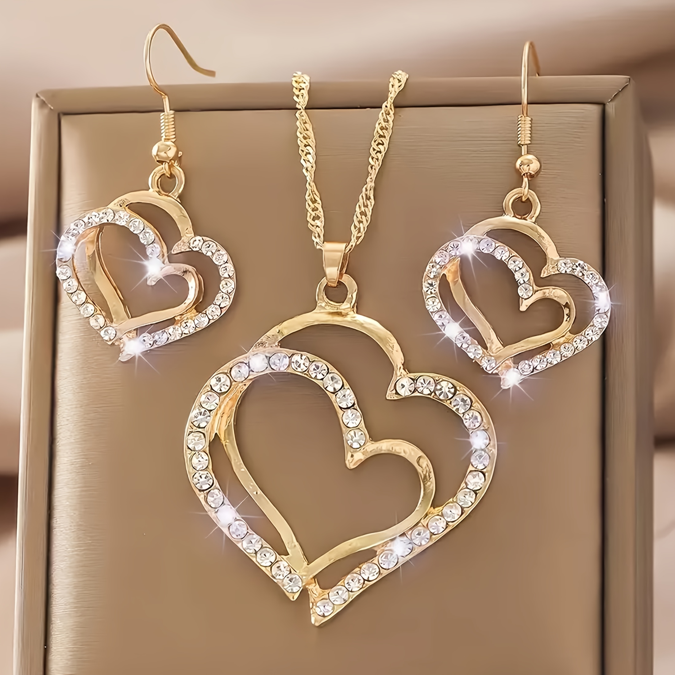 Image of 3pcs Set / Fashionable Ladies' Matching Additions Rhinestone Inlaid Necklace Earrings Set As A Holiday Gift For Her
