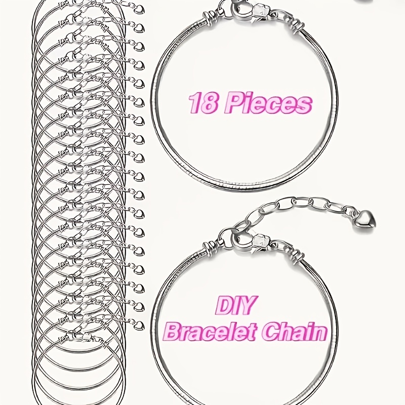 TEMU 18pcs Chain Bracelet Set With Extra Long Chain , Diy Large-hole Bead Bracelet Making Materials, 18pcs Diy Charm Bracelet Set, Fashionable