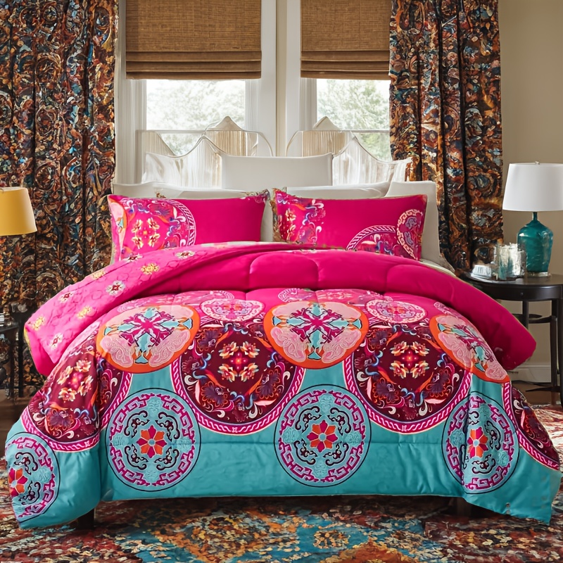 TEMU Full Size Comforter (86x82inch) 3pcs Pink Comforter All Season Bedding – 100% Microfiber Polyester With 2 Pillow Shams (20x26inch)